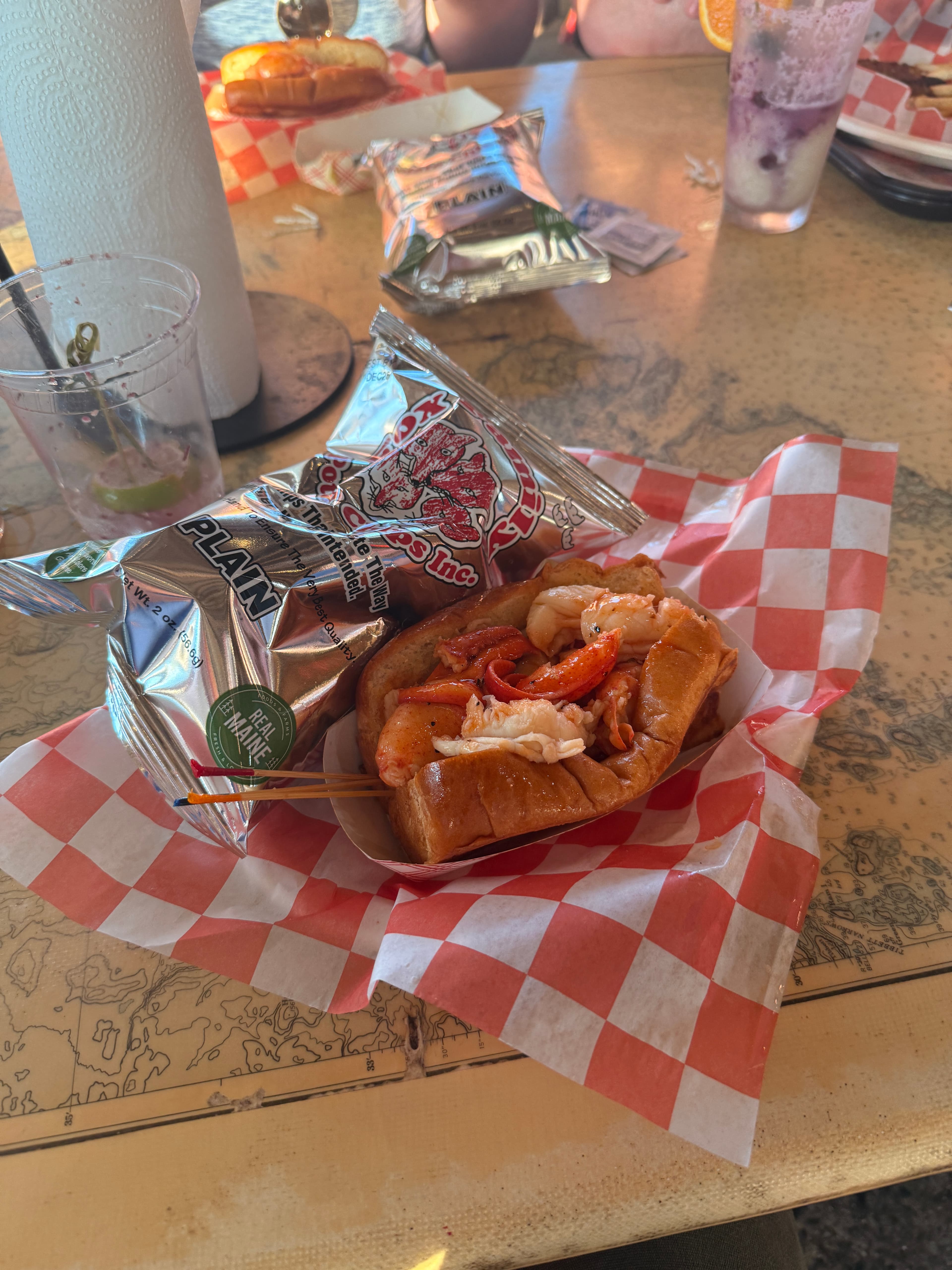 Famous lobster roll from Beal's Lobster Pier